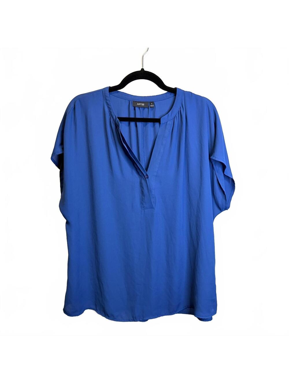 Apt. 9 XL Cobalt Blue Split Neck Blouse Short Sleeve Flowy Work Top